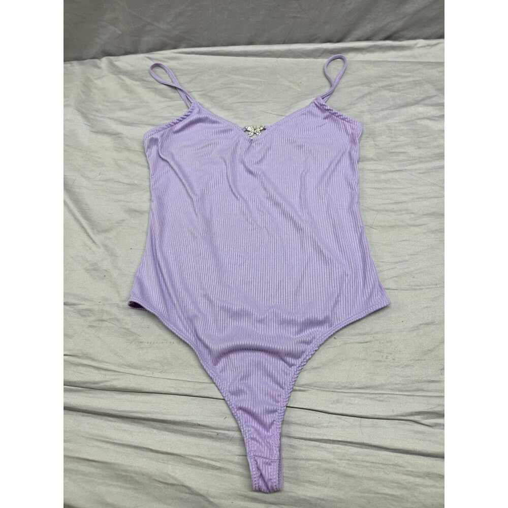 Rue 21 light purple ribbed cami bodysuit with spaghetti straps - butterfly charm